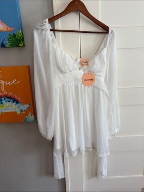 White Sheer Long-Sleeve Empire-Waist Chemise